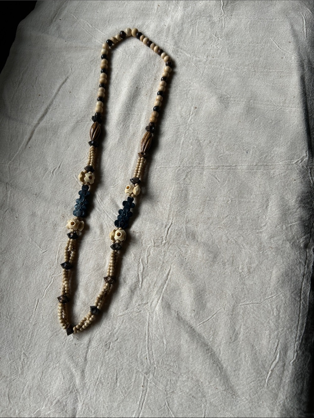 Handcrafted Beige and Black Beaded Necklace